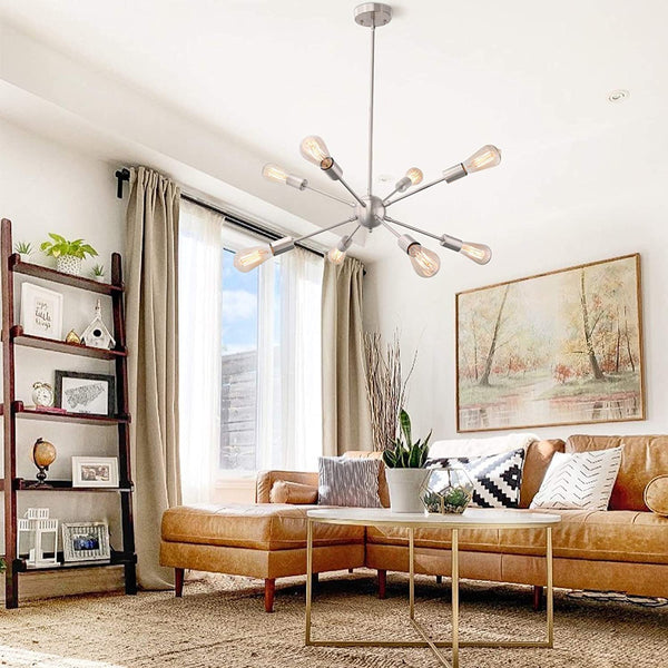 Sputnik Chandelier 8 Lights Ceiling Lamp Nickel Modern Ceiling Light Fixture Industrial Vintage Pendant Lighting for Dining Room Kitchen Living Room Bedroom Foyer