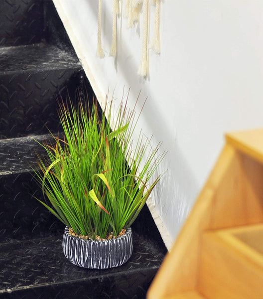 AlphaAcc Small Potted Artificial Grass Plant for Home Kitchen Office Desk Decoration Plastic Life Like Fake Green Plants