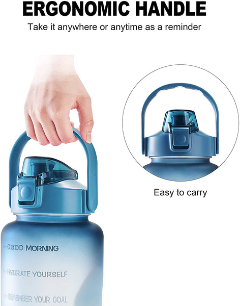64oz Leakproof Free Drinking Water Bottle with Motivational Time Marker BPA Free for Fitness, Gym and Outdoor Sports (Navy/Green Gradient)