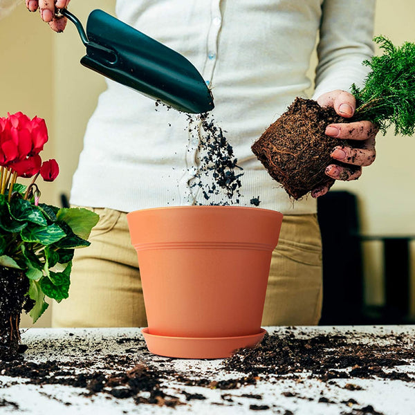 Plant Pots, 15 Pack Terra Plastic Flower Pots Outdoor Garden Planters with Multiple Drain Holes and Saucer - 6 inch Indoor Small Plant Pots for All Home