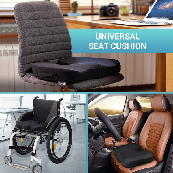 Seat Cushion Pillow for Office Chair - 100% Memory Foam Firm Coccyx Pad - Tailbone, Sciatica, Lower Back Pain Relief - Contoured Posture Corrector for Car, Wheelchair, Computer and Desk Chair