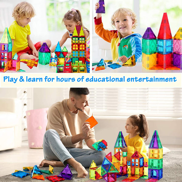 120PCS Kids Magnetic Tiles Building Blocks 2 Car Set Color Magnetic Blocks Toys for Kids Children,Educational Learning Building Toys Birthday Gifts for Boys Girls