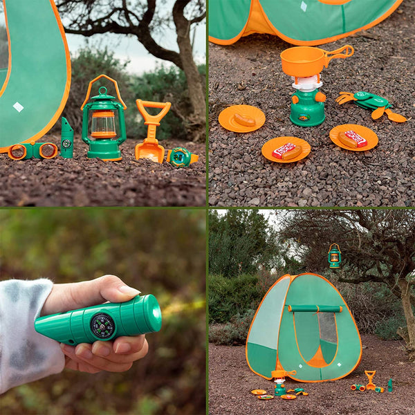 FUN LITTLE TOYS Kids Play Tent, Pop Up Tent with Kids Camping Gear Set, Outdoor Toys Camping Tools Set for Kids, 18 Pieces