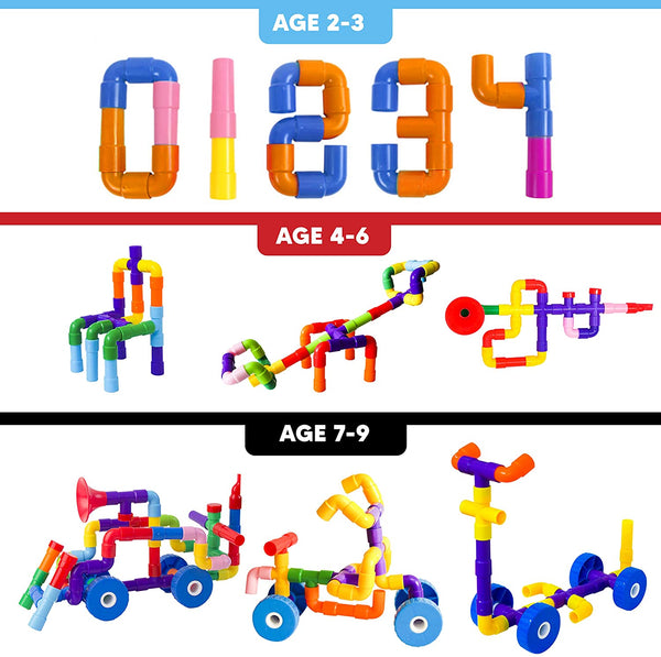 Toddlers Building Blocks STEM Toys Educational Toys for Kids Age 3-5 Pipes Building Toys Age 3 Preschool Motor Skill Learning Toys Gifts Boy