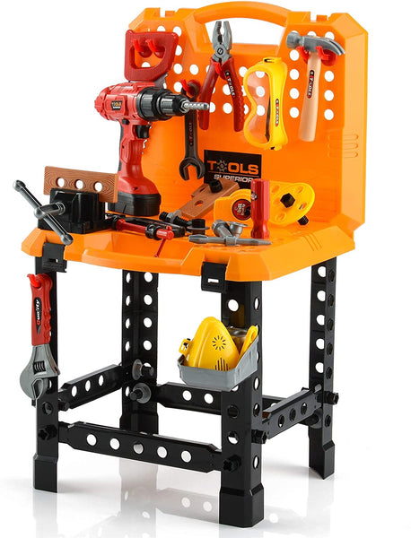 Standard Workbench Toy Tool Play Set, 82 Pieces Construction Work Shop Toy Tool Kit Bench Outdoor Travel Preschool Toy Gift for Kids