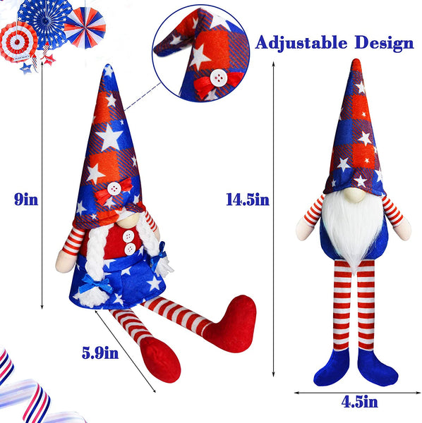 2Pcs 4th of July Patriotic Gnomes Plush Decorations - Mr & Mrs Handmade Swedish Tomte Gnomes Ornaments for Patriotic Party Table Decor