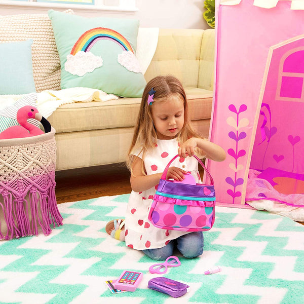 Princess Purse Style Set – Pretend Play Multicolor Handbag  – Toy Makeup, Keys, Lipstick, Credit Card, Phone, and More for Kids Ages 3 and Up (8 pieces)