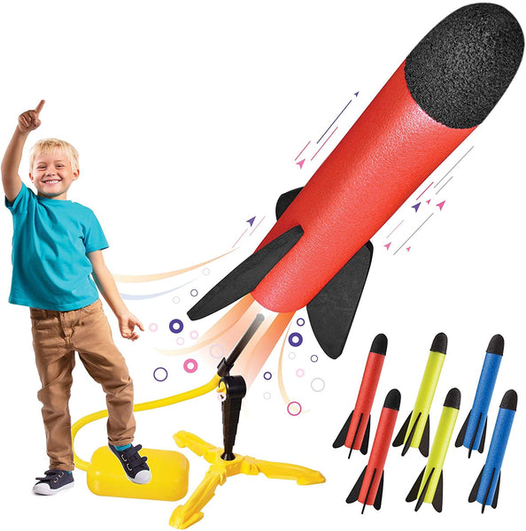 Toy Rocket Launcher – Shoots Up to 100 Feet – 8 Colorful Foam Rockets and Sturdy Launcher Stand With Foot Launch Pad - Gift Toys for Boys and Girls Age 3+ Years Old