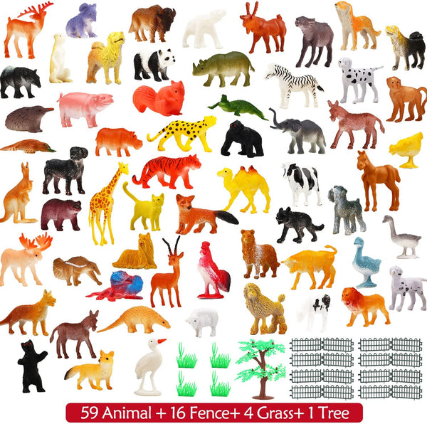 80 Piece Mini Safari Jungle Animals and Farm Animal Toys Set, Realistic Wild Vinyl Plastic Animal Learning Toys for Boys Girls Kids