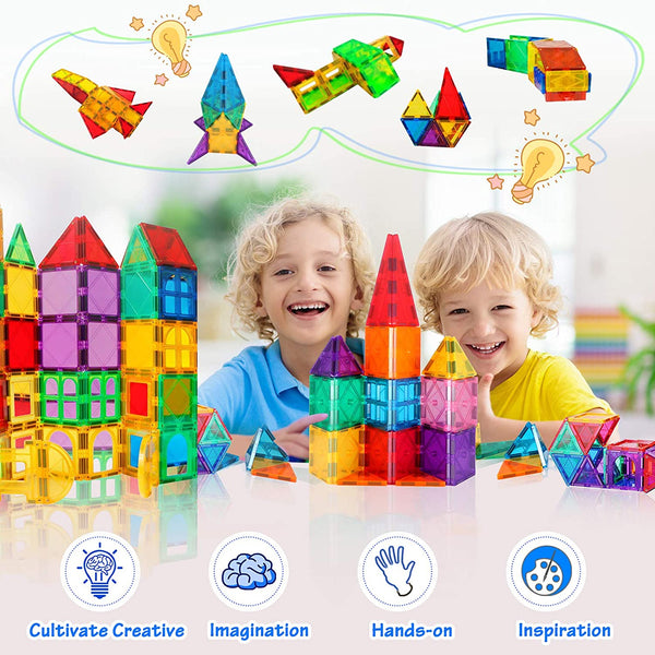 120PCS Kids Magnetic Tiles Building Blocks 2 Car Set Color Magnetic Blocks Toys for Kids Children,Educational Learning Building Toys Birthday Gifts for Boys Girls