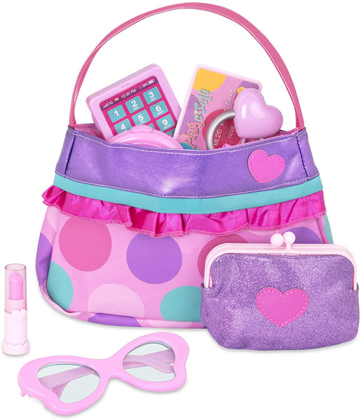 Princess Purse Style Set – Pretend Play Multicolor Handbag  – Toy Makeup, Keys, Lipstick, Credit Card, Phone, and More for Kids Ages 3 and Up (8 pieces)