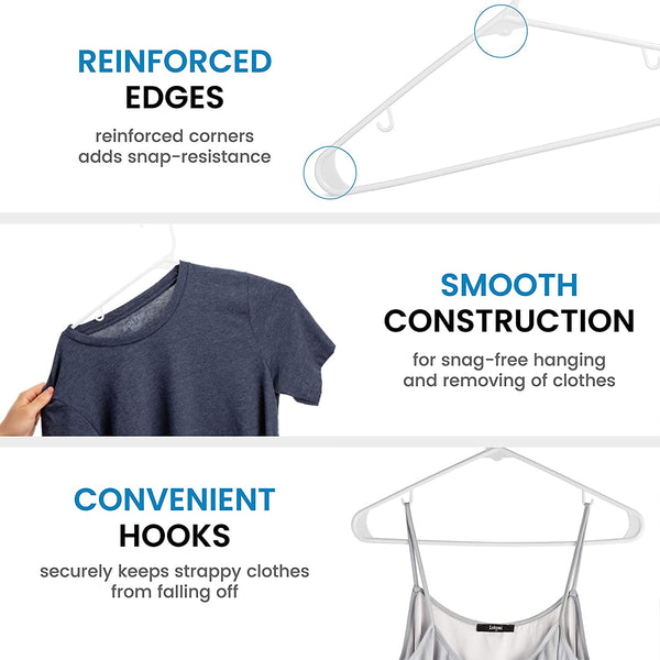 White Standard Plastic Hangers (50 Pack) Durable Tubular Shirt Hanger Ideal for Laundry & Everyday Use, Slim & Space Saving, Heavy Duty Clothes Hanger for Coats, Pants, Dress, Etc. Hangs up to 5.5 lbs
