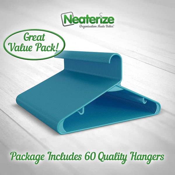 Plastic Clothes Hangers (20, 40, & 60 Packs) Heavy Duty Durable Coat and Clothes Hangers | Vibrant Colors Adult Hangers | Lightweight Space Saving Laundry Hangers (60 Pack - Blue)