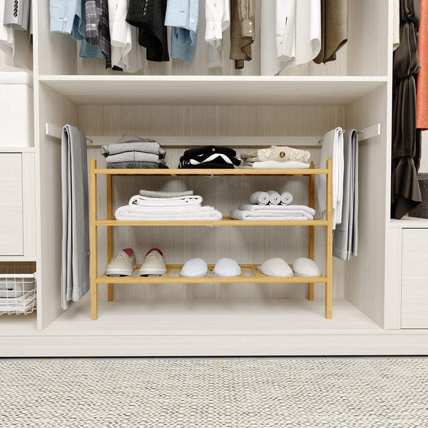 BAMFOX 3-Tier Shoe Rack,Bamboo Stackable Shoe shelf Storage Organizer For Entryway, Hallway, and Closet
