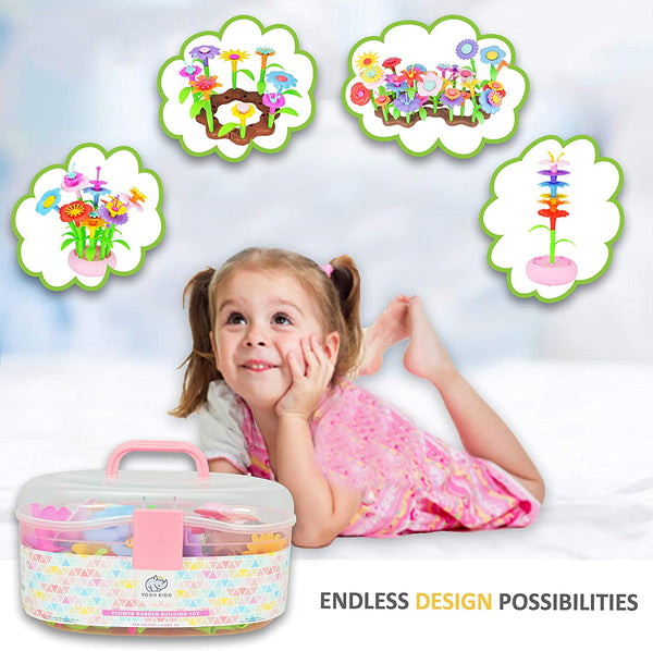Flower Garden Building Toys – Pretend Play Child Gardening and Build a Bouquet Kid Activity Set for Toddlers and Preschool Children