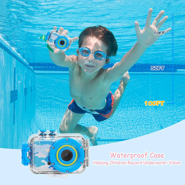 Waterproof Children Digital Camera for Kids Birthday Gifts Age 3-10,FHD Video Toddler Toy Camera  with 32GB SD Card (Blue)