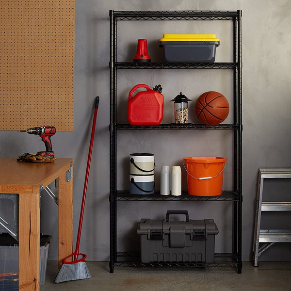 5-Shelf Adjustable, Heavy Duty Storage Shelving Unit (350 lbs loading capacity per shelf), Steel Organizer Wire Rack, Black,(36L x 14W x 72H)