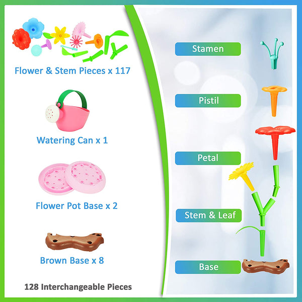 Flower Garden Building Toys – Pretend Play Child Gardening and Build a Bouquet Kid Activity Set for Toddlers and Preschool Children
