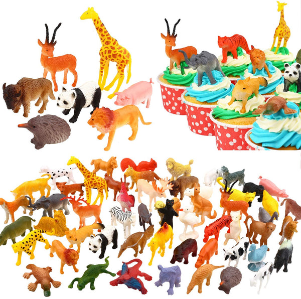 80 Piece Mini Safari Jungle Animals and Farm Animal Toys Set, Realistic Wild Vinyl Plastic Animal Learning Toys for Boys Girls Kids