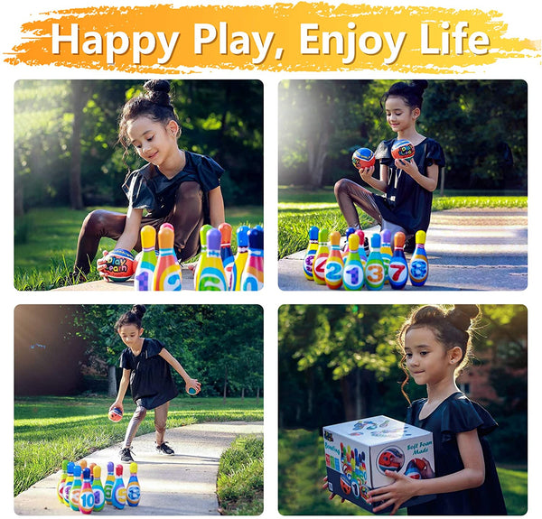 Kids Bowling Toys Set, Toddler Indoor Active Play Game, Soft 10 Foam Pins & 2 Balls, Development, Birthday Party Gifts