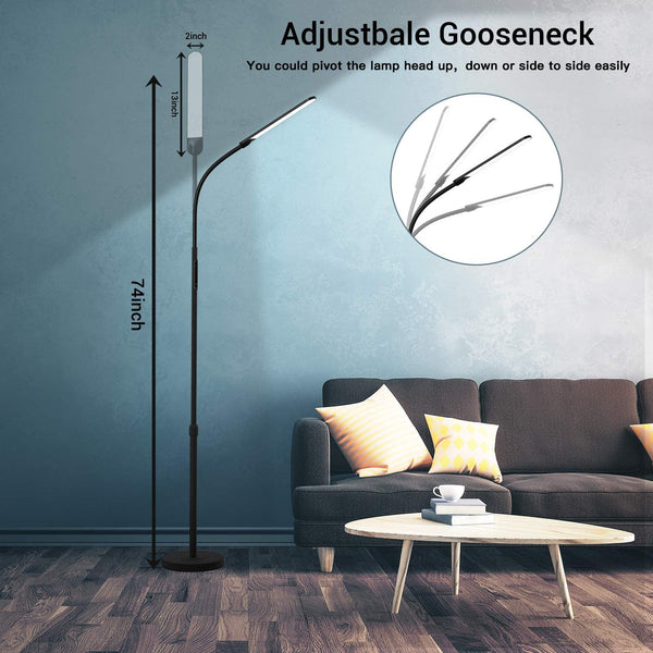 NXONE Led Floor Lamp,Modern Reading Adjustable Standing Height 4 Colors and Stepless Brightness Work Lamp for Living Room Bedroom Reading，Black