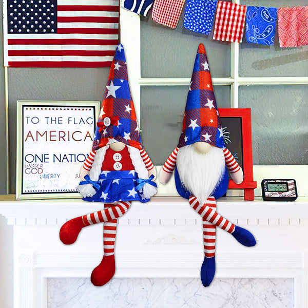 2Pcs 4th of July Patriotic Gnomes Plush Decorations - Mr & Mrs Handmade Swedish Tomte Gnomes Ornaments for Patriotic Party Table Decor