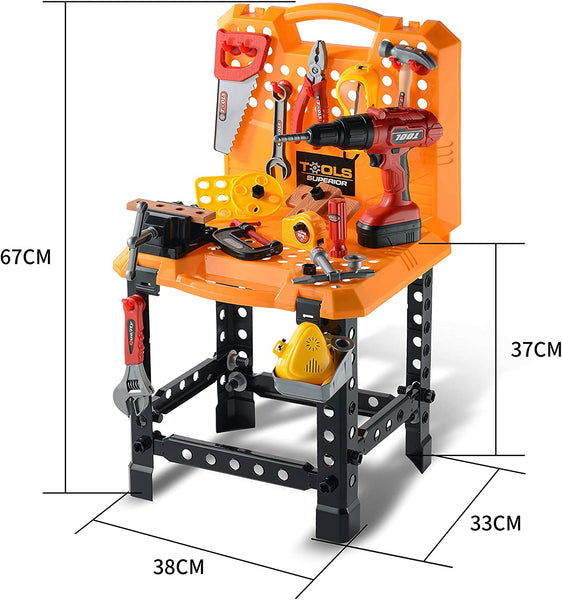 Standard Workbench Toy Tool Play Set, 82 Pieces Construction Work Shop Toy Tool Kit Bench Outdoor Travel Preschool Toy Gift for Kids