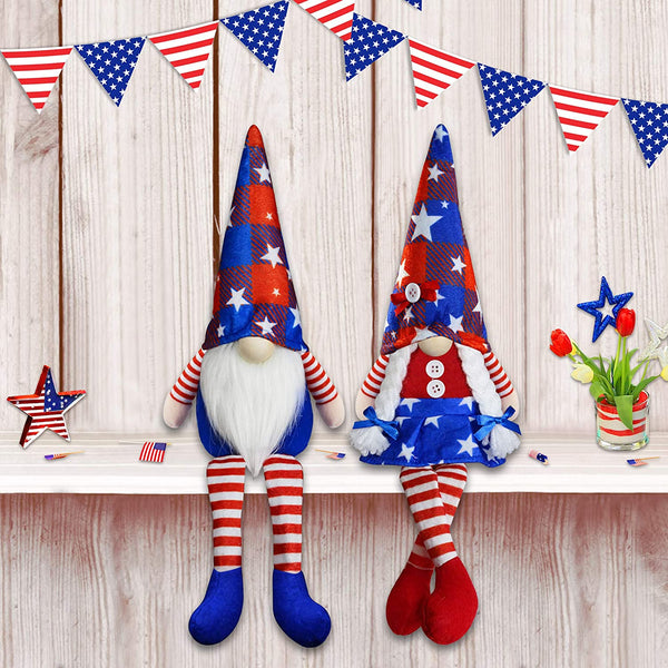2Pcs 4th of July Patriotic Gnomes Plush Decorations - Mr & Mrs Handmade Swedish Tomte Gnomes Ornaments for Patriotic Party Table Decor