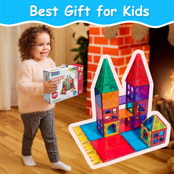 120PCS Kids Magnetic Tiles Building Blocks 2 Car Set Color Magnetic Blocks Toys for Kids Children,Educational Learning Building Toys Birthday Gifts for Boys Girls