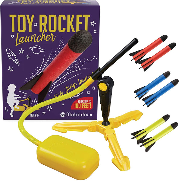 Toy Rocket Launcher – Shoots Up to 100 Feet – 8 Colorful Foam Rockets and Sturdy Launcher Stand With Foot Launch Pad - Gift Toys for Boys and Girls Age 3+ Years Old