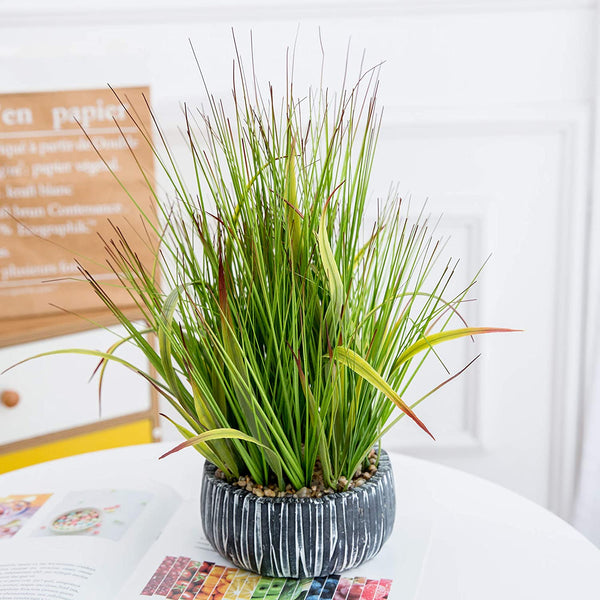 AlphaAcc Small Potted Artificial Grass Plant for Home Kitchen Office Desk Decoration Plastic Life Like Fake Green Plants
