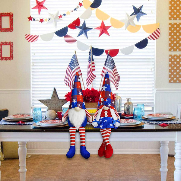 2Pcs 4th of July Patriotic Gnomes Plush Decorations - Mr & Mrs Handmade Swedish Tomte Gnomes Ornaments for Patriotic Party Table Decor