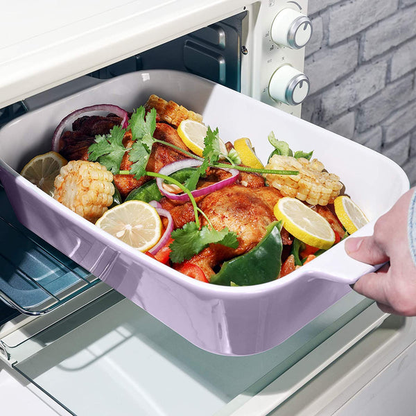 3-Piece Ceramic Baking Dish, Premium Grade and Eco-Friendly Porcelain,  Rectangular Baking Dish for Cake Dinner, Banquet and Daily Use，12.8 x 8.9 Inches,Easy to Clean (Blueviolet)