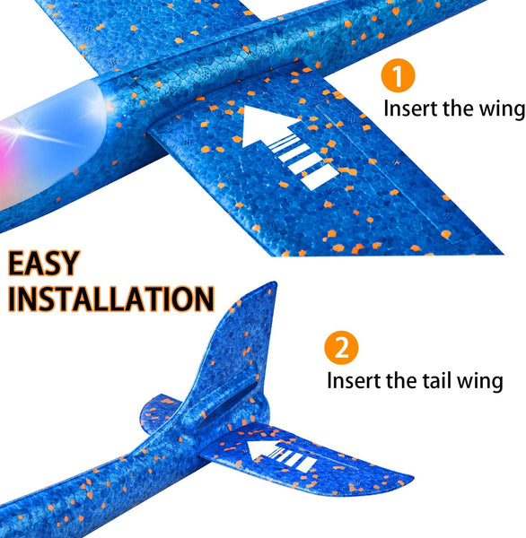 2 Pack LED Light Airplane,17.5" Large Throwing Foam Plane,2 Flight Mode Glider Plane,Flying Toy for Kids,Gifts for 3 4 5 6 7 8 9 Years Old Boy