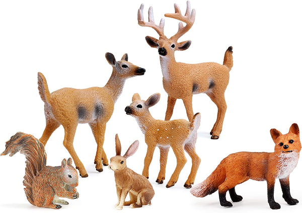 Forest Animals Figures, Woodland Creatures Figurines, Miniature Toys Cake Toppers (Deer Family, Fox, Rabbit, Squirrel)