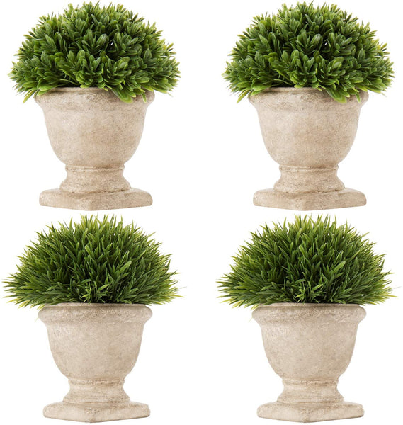 Fake Plants, Small Artificial Potted Plants Faux Plastic Greenery Topiary Shrubs Plant Trophy Pot Decoration for Home Office Room Desk Shelf Bathroom House Decor