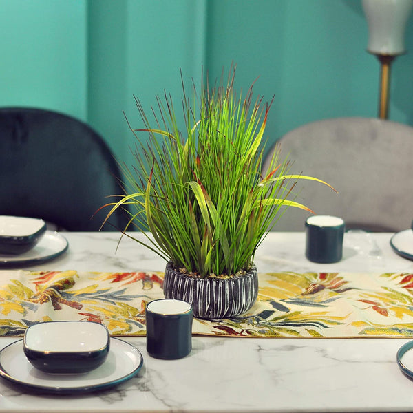 AlphaAcc Small Potted Artificial Grass Plant for Home Kitchen Office Desk Decoration Plastic Life Like Fake Green Plants