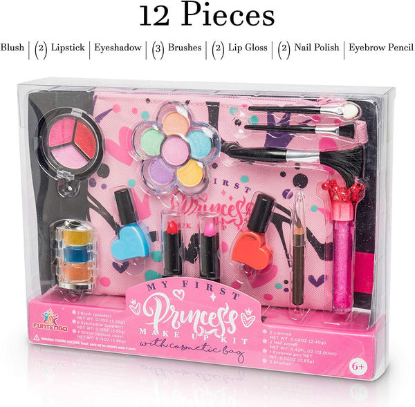 Princess Make Up Kit - 12 Pc Kids Makeup Set Washable Makeup  These Makeup Toys for Girls Include All  Needs To Play Dress Up Comes with Stylish Bag