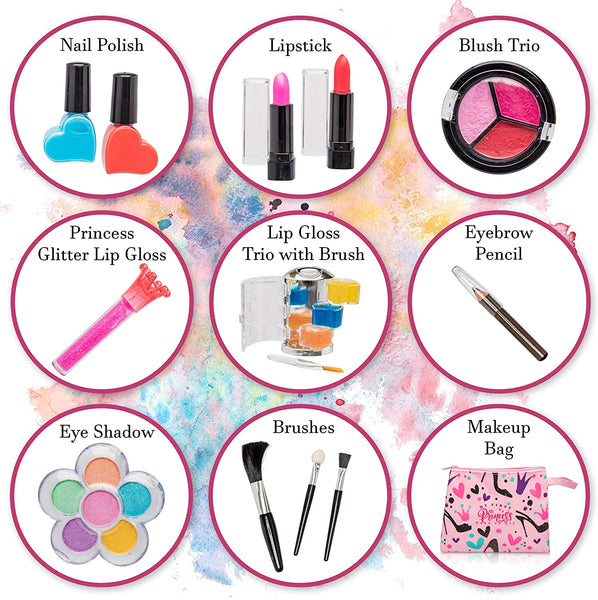 Princess Make Up Kit - 12 Pc Kids Makeup Set Washable Makeup  These Makeup Toys for Girls Include All  Needs To Play Dress Up Comes with Stylish Bag
