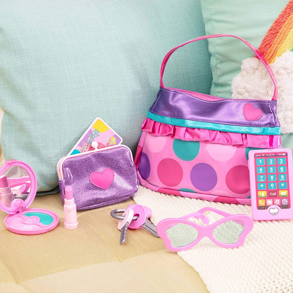 Princess Purse Style Set – Pretend Play Multicolor Handbag  – Toy Makeup, Keys, Lipstick, Credit Card, Phone, and More for Kids Ages 3 and Up (8 pieces)
