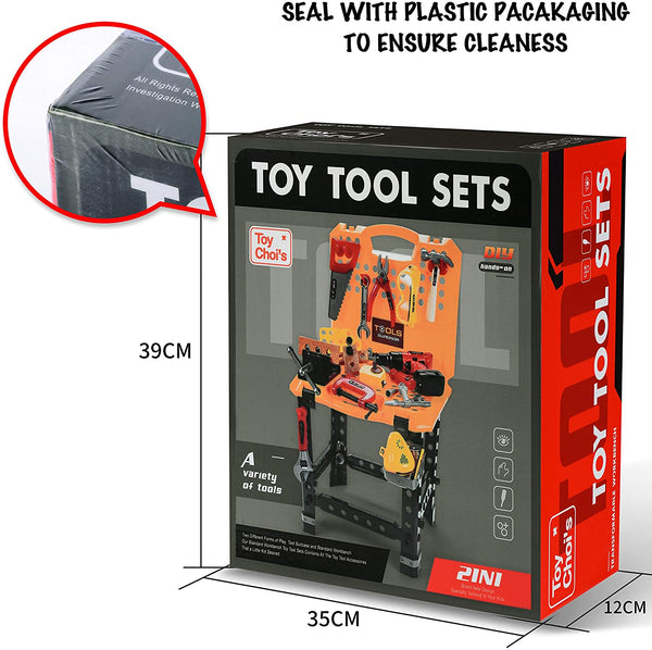 Standard Workbench Toy Tool Play Set, 82 Pieces Construction Work Shop Toy Tool Kit Bench Outdoor Travel Preschool Toy Gift for Kids