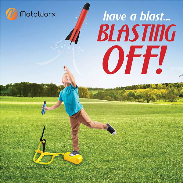 Toy Rocket Launcher – Shoots Up to 100 Feet – 8 Colorful Foam Rockets and Sturdy Launcher Stand With Foot Launch Pad - Gift Toys for Boys and Girls Age 3+ Years Old