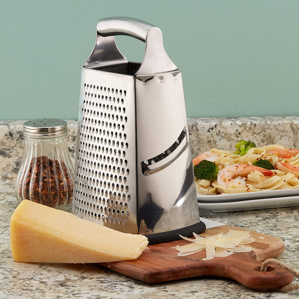 Professional Box Grater, 100% Stainless Steel with 4 Sides, Best for Parmesan Cheese, Vegetables, Ginger, XL Size