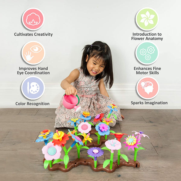 Flower Garden Building Toys – Pretend Play Child Gardening and Build a Bouquet Kid Activity Set for Toddlers and Preschool Children