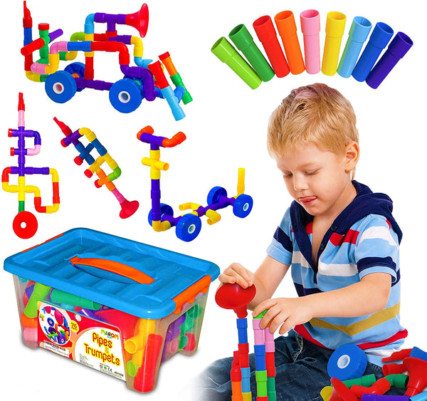 Toddlers Building Blocks STEM Toys Educational Toys for Kids Age 3-5 Pipes Building Toys Age 3 Preschool Motor Skill Learning Toys Gifts Boy