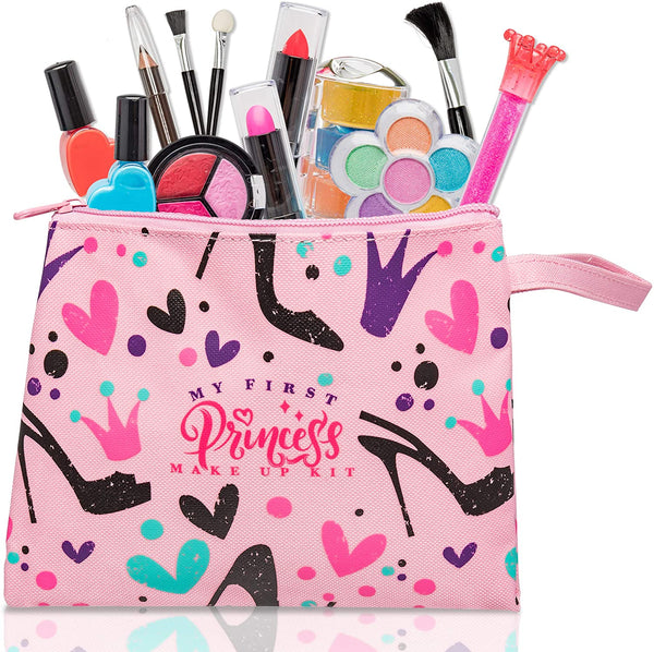 Princess Make Up Kit - 12 Pc Kids Makeup Set Washable Makeup  These Makeup Toys for Girls Include All  Needs To Play Dress Up Comes with Stylish Bag