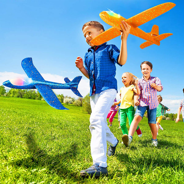 2 Pack LED Light Airplane,17.5" Large Throwing Foam Plane,2 Flight Mode Glider Plane,Flying Toy for Kids,Gifts for 3 4 5 6 7 8 9 Years Old Boy