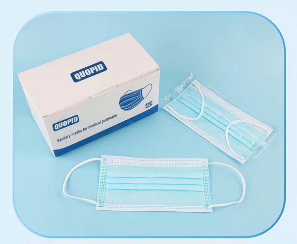 QUOPID Sanitary Masks for Medical Purposes, Disposable Medical Masks for Adults, Three Layers, Individually Packed